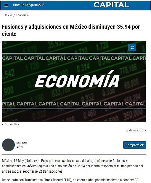 Fusiones y adquisiciones en Mxico disminuyen 35.94 por ciento